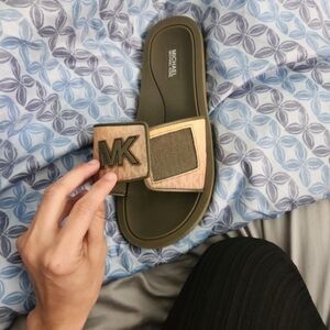 Michael Kors Dark Green Textured Slides